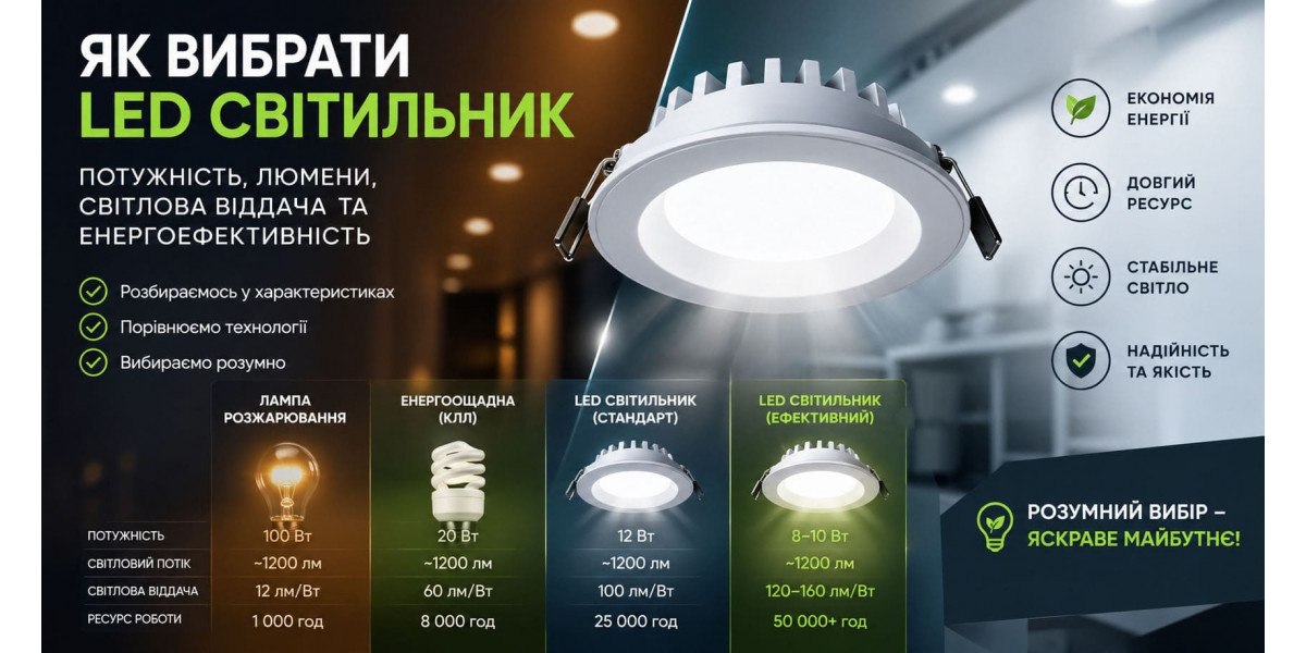 Енергоефективність лед світильників, потужність, світлова віддача і вічне питання «що важливіше»