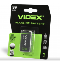 Батарейка щелочная Videx 6LR61/9V (Крона) 1шт BLISTER