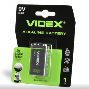 Батарейка лужна Videx 6LR61/9V (Крона) 1шт BLISTER