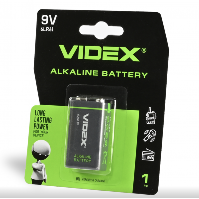 Батарейка щелочная Videx 6LR61/9V (Крона) 1шт BLISTER