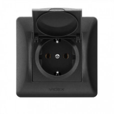 Розетка одинарна із заземленням та кришкою VIDEX BINERA чорний графіт