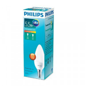 E14 светодиодная лампа Philips C37, 5,5W, 2700 свеча
