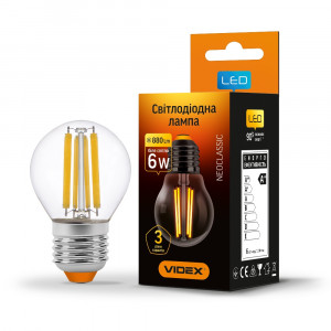 Филаментная лампа VIDEX G45F 6W E27 4100K 220V