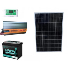 Комплект резервного питания для квартиры 2000Вт с солнечной панелью 120W + ...