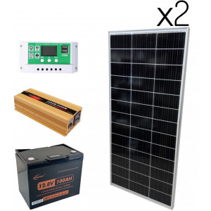Домашняя зарядная станция 1000Вт с солнечными панелями 2×170W + инвертор 1000/2000Вт правильная синусоида + ШИМ и АКБ LiFePO4 12.8V 100Ah 1280Вт Led Story