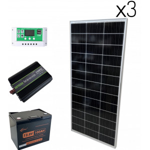 Комплект солнечной электростанции 1500Вт: панели 3×170W + инвертор 1500/3000Вт чистая синусоида + ШИМ 30А и АКБ LiFePO4 12.8V 100Ah 1280Вт Led Story Profi