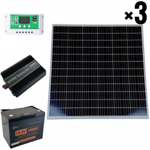 Комплект солнечной электростанции 1500Вт: панели 3×180W + инвертор 1500/3000Вт чистая синусоида + ШИМ 30А и АКБ LiFePO4 12.8V 100Ah 1280Вт Led Story