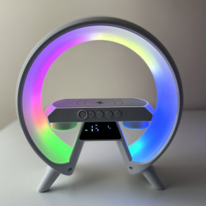 Акумуляторний світильник з Bluetooth-колонкою, Smart RGB, годинник, бездротова зарядка