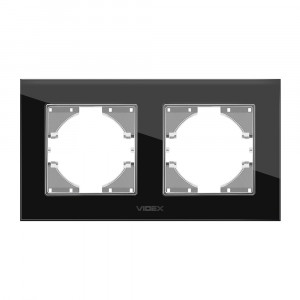 Подвійна рамка для розетки скляна горизонтальна BINERA Чорна