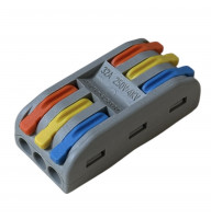 Клема прохідна багаторазова PCT-223 з важелями на 3 провідника | типу WAGO 222 | 0.2-4мм2