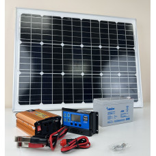 Комплект резервного питания с солнечной панелью 50W + инвертор 500Вт + ШИМ 30А и АКБ 12V 9Ah(108Вт)