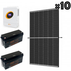 Комплект сонячної електростанції з інвертором 5500Вт 48V + сонячні панелі 445Вт 10шт + LiFePO4 акумулятор 24V 100Ah (2560Вт) 2шт з Bluetooth + кабель 500мм