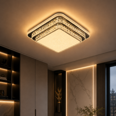 Квадратная led люстра с хрусталем 280Вт 60×60 см 3200-6000К IP20 с пультом
