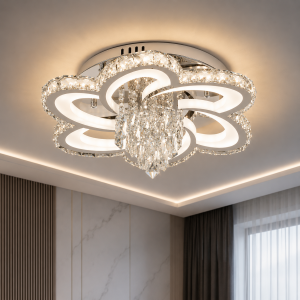 Led люстра «квітка» 128Вт з кришталем хром пульт ДУ 3200-6000К, димер