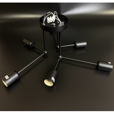 Люстра під лампу 6 патронів Е27 чорний корпус, індустріальний стиль