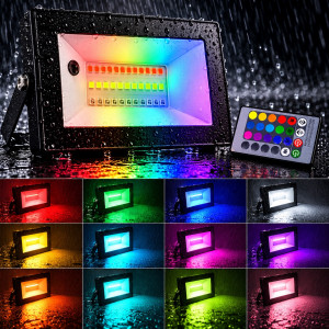Уличный led прожектор RGB 30Вт с пультом 2400Лм IP65 черный