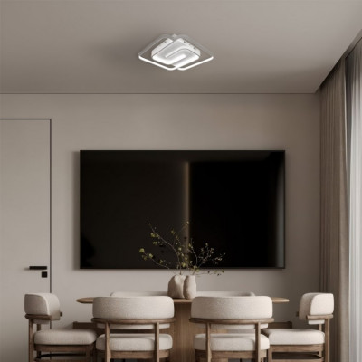 Декоративна люстра світлодіодна квадрат 75Вт біла, нічник, димер, пульт