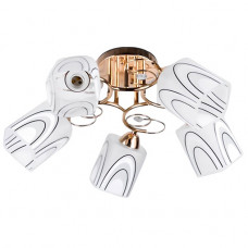 Декоративна стельова люстра на 5 скляних плафонів під лампу Е27 каркас золото