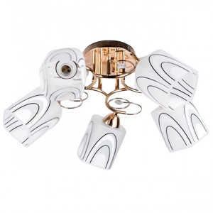 Декоративна стельова люстра на 5 скляних плафонів під лампу Е27 каркас золото