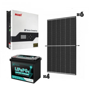 Солнечная электростанция для дома 3кВт: инвертор 24V, панели 6×445 Вт, 4х АКБ LiFePO₄ 12V 100Ah 1280Вт, кабель 500мм