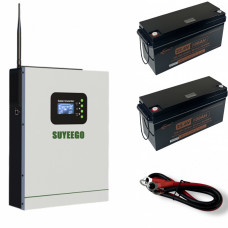 Гібридний інвертор 3 кВт чистий синус 24V із LiFePO4 акумулятором 24V 100Ah + кабелі 500 мм (комплект резервного живлення)