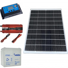 Міні сонячна електростанція для дачі та будинку 1000Вт (сонячна панель 100W + ШИМ контролер 30А + інвертор 1000/2000 + АКБ 12V 55Ah 660Вт) Led Story