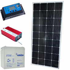 Комплект резервного питания Led-Story: солнечная панель 150Вт + инвертор 500Вт (пиковая мощность 1000Вт) с правильной чистой синусоидой + ШИМ 30А и АКБ 12V 55Ah (660Вт)