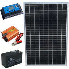Комплект резервного питания с солнечной панелью 50W + инвертор 500Вт + ШИМ 30А и АКБ 12V 9Ah (108Вт)