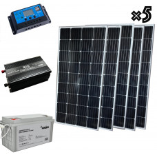 Портативная солнечная электростанция Led-Stori 750Вт: солнечные панели 5x150Вт + инвертор 1500Вт (макс 3000Вт) с чистым синусом и АКБ 12А 150А/ч (1800Вт) + ШИМ 60А