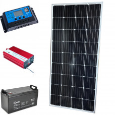 Комплект резервного питания с солнечной панелью 150W + инвертор 500Вт (макс 1000Вт) с чистой синусоидой и АКБ 12V 100Ah (1200Вт) + ШИМ 30А