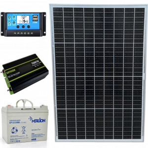 Резервное питание для дома 500Вт: солнечная панель 50W + инвертор 500Вт (макс 1000Вт) чистая синусоида + ШИМ 30A и АКБ 12V 396Вт 33Ah