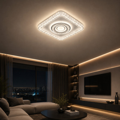 Led потолочная люстра квадратная 85Вт 40×40см 3000-6000К с хрустальным эффектом
