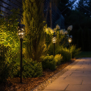 Фонарь садовый факел с датчиком освещения и солнечной панелью 1800К IP44