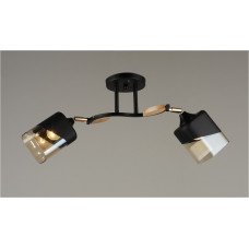 Люстра с поворотными черными плафонами с деревянными вставками 2 лампы Е27