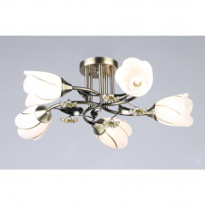 Люстра бронзовая 5×E27 с металлическим каркасом и цветочными плафонами