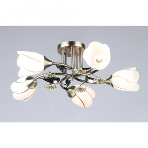 Люстра бронзова 5×E27 з металевим каркасом та квітковими плафонами