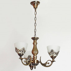 Люстра винтажная бронзовая на 3 лампы Е27 матовые стеклянные плафоны, металлический корпус
