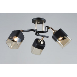 Люстра чорна з золотими акцентами 3 лампи Е27 скляні плафони, монтаж на планку