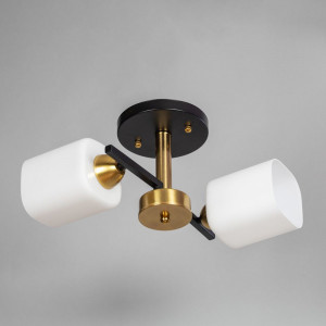 Люстра декоративна чорна з золотом 2 скляні плафони, патрон E27