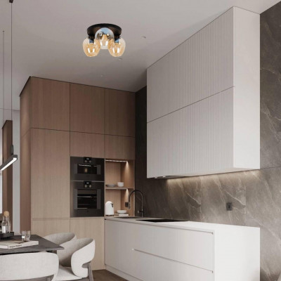 Люстра для гостиной черная 3 плафона шампань цоколь E27