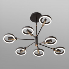 Люстра led потолочная 7 колец димер/пульт 3 режима света 63Вт серая с золотом