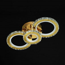Люстра led золота з 3 кришталевими кільцями 106Вт димер, нічник, пульт 