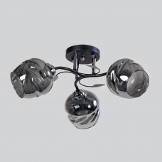 Люстра черная лофт с хромом на 3 плафона стекло E27