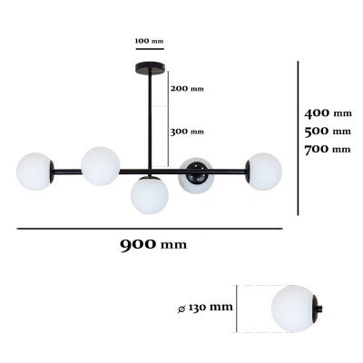 Люстра модерн лінійна 5 ламп E27 чорно-біла