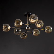 Люстра Молекула на 8 ламп Е27 чорно-золота