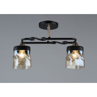 Люстра на два джерела світла чорний каркас, прозорі плафони Е27