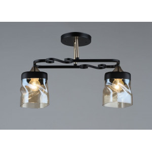 Люстра на два джерела світла чорний каркас, прозорі плафони Е27