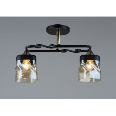 Люстра на два джерела світла чорний каркас, прозорі плафони Е27