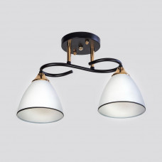 Люстра на дві лампи Е27 з відкритими матовими плафонами чорно-біла