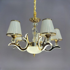 Потолочная люстра E14 с led подсветкой 38Вт тканевые абажуры золото d60 см